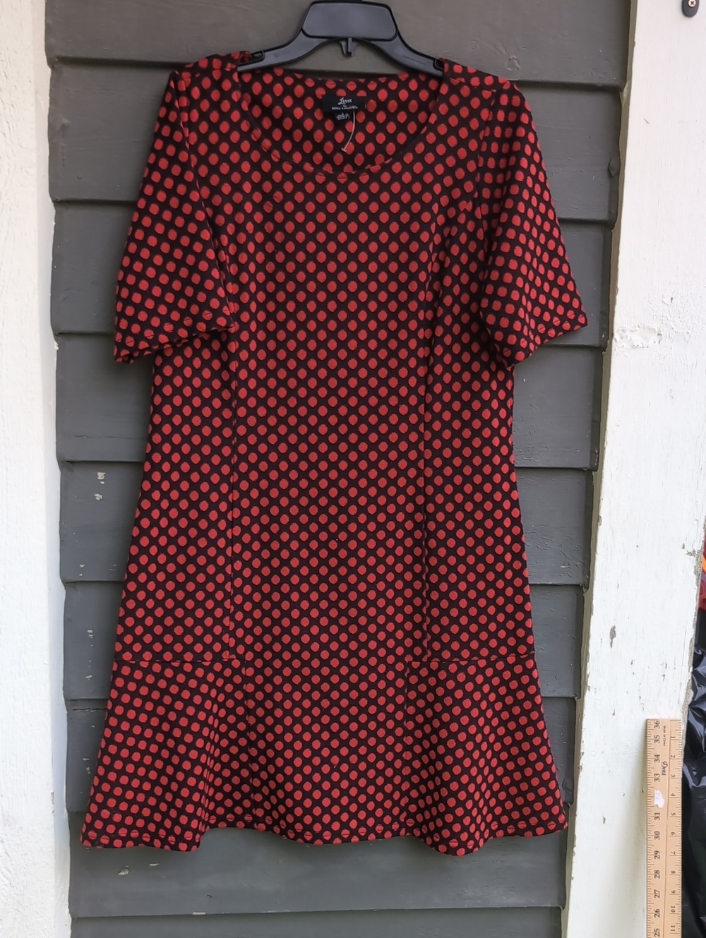Nina Leonard Red Polka Dot Short Sleeve Dress Size Large